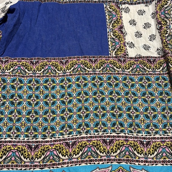 Chico's sz 2 12/14 100% linen open cardigan duster l/xl paisley blue Easter - Picture 7 of 8